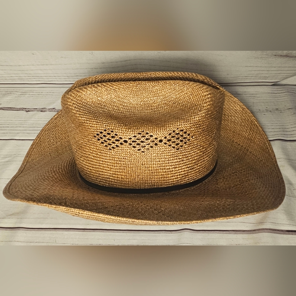 Vintage Bailey U-Rollit Cowboy Western Woven Raffia Straw Hat - Picture 2 of 12